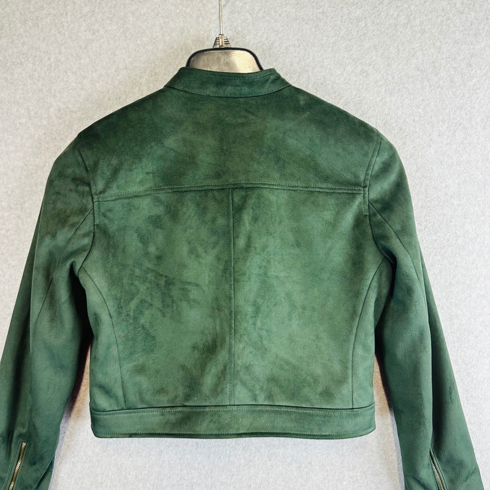 Banana Republic Womans Medium Petite Moto Jacket Green Vegan Suede - Picture 8 of 10